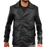 Men's Slim-fit  Architect Retro Designer Black Real Cowhide Leather Coat